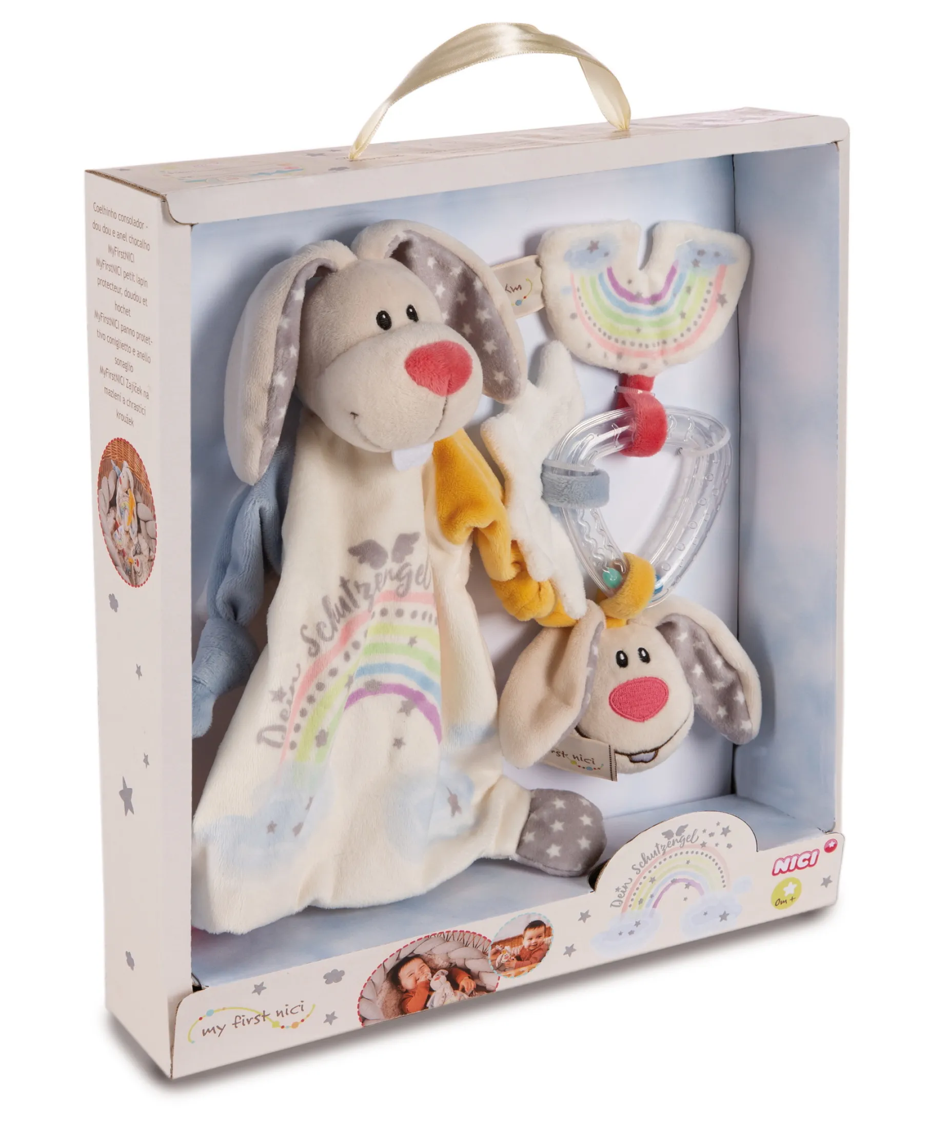 Comforter and rattle ring Guardian-Bunny"Dein Schutzengel" in gift box