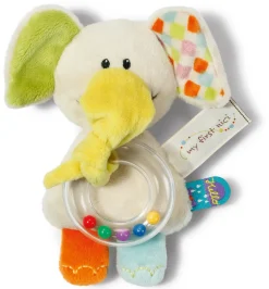 Cuddly toy elephant Dundi with ring-rattle