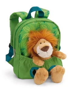 Green Backpack with soft toy lion