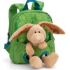 Green Backpack with soft toy rabbit