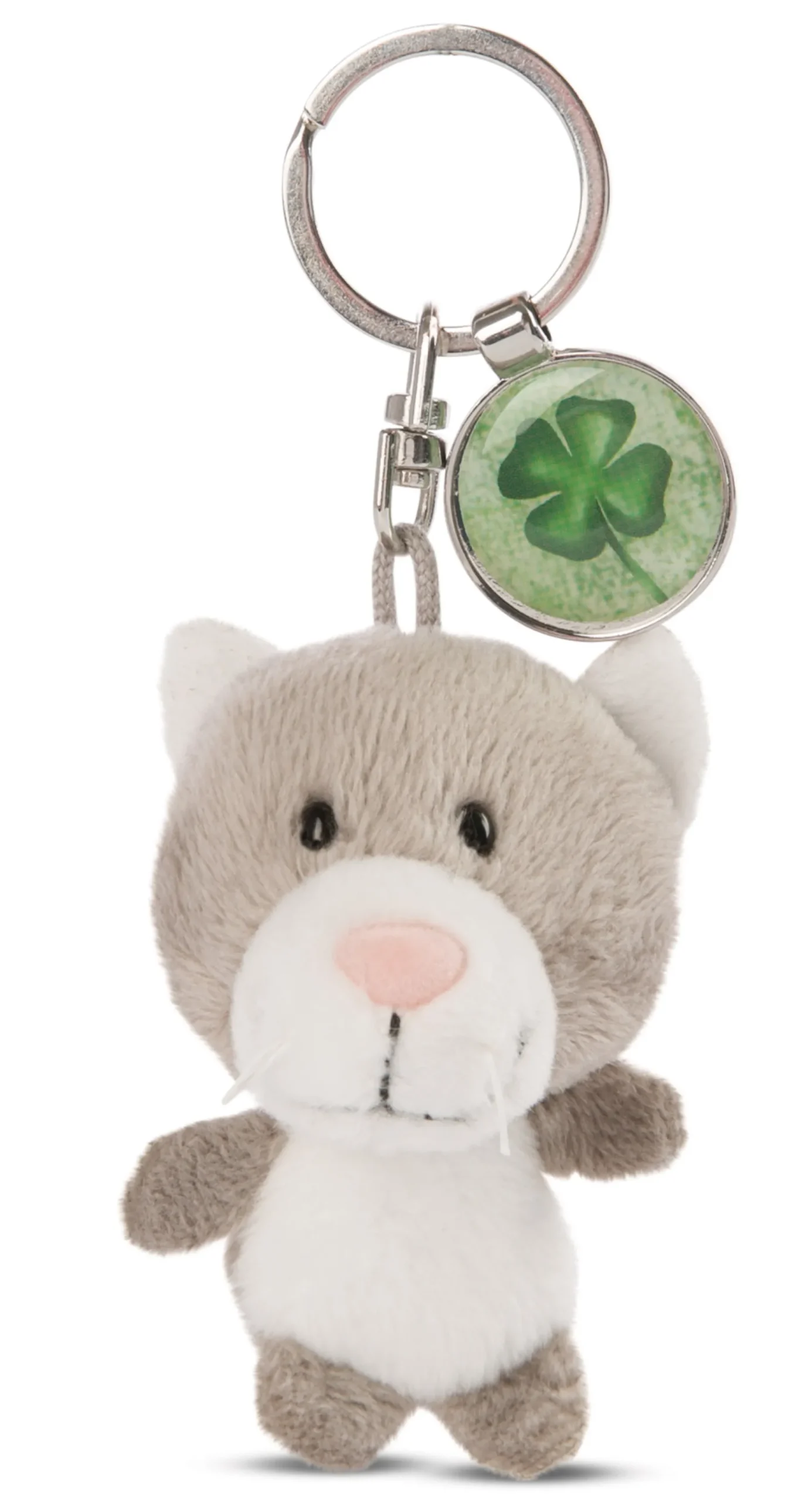 Key ring cat with shamrock pendant