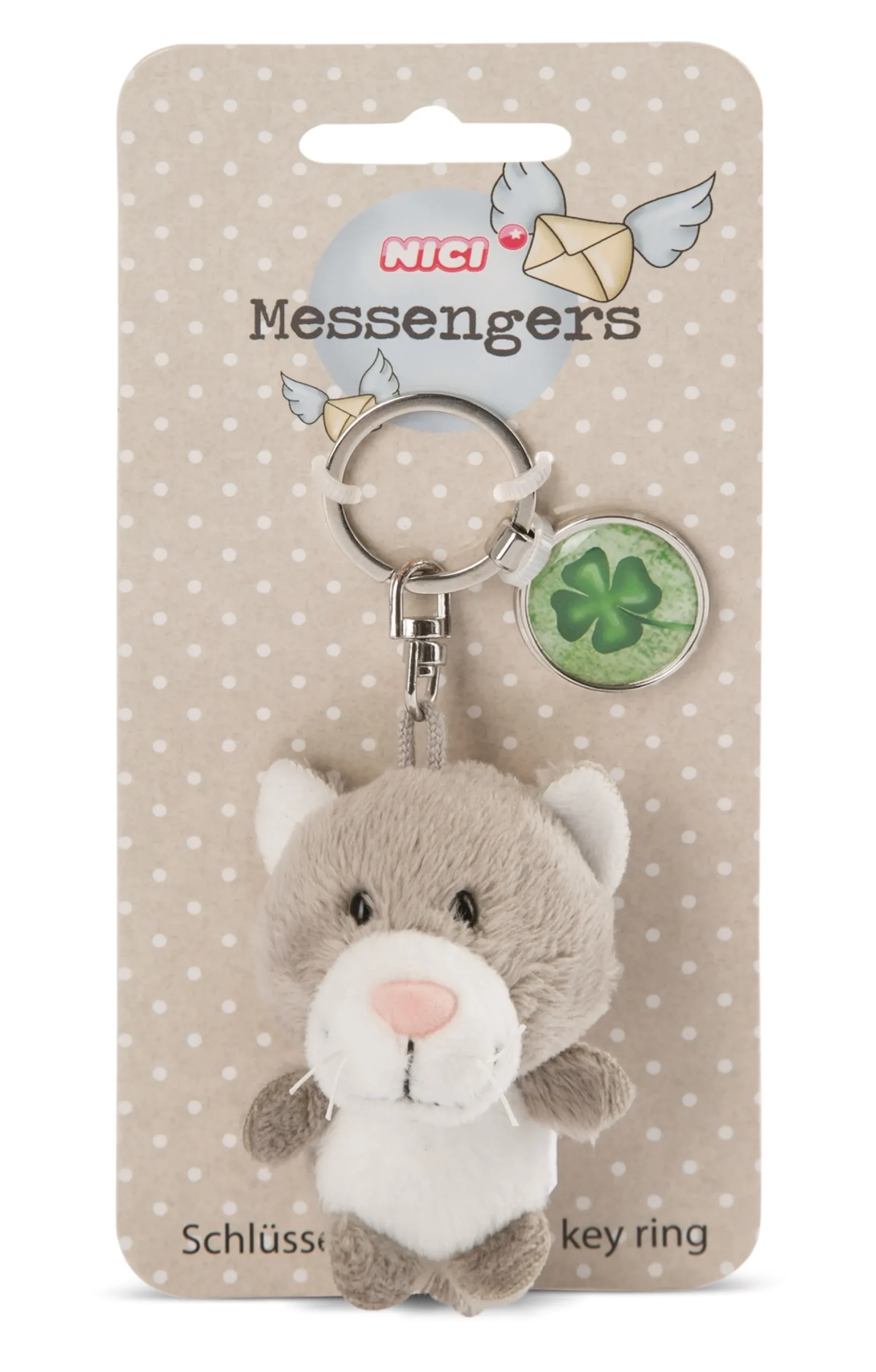 Key ring cat with shamrock pendant