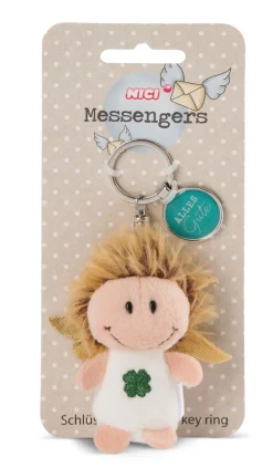 Key ring guardian angel with cloverleaf and pendant "Alles Gute"
