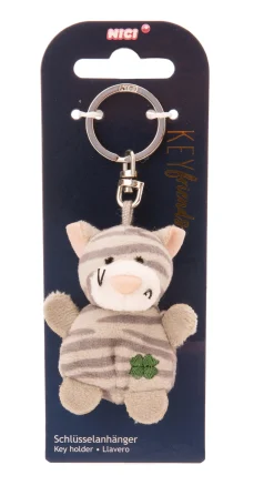 Keyholder grey striped cat with cloverleaf