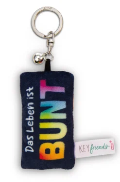 Keyholder mini plush cushion "Das Leben ist bunt" w. bell