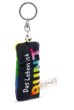 Keyholder mini plush cushion "Das Leben ist bunt" w. bell