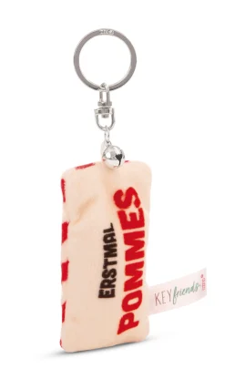 Keyholder mini plush cushion "Erstmal Pommes" w. bell