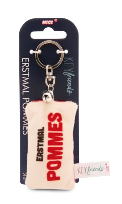Keyholder mini plush cushion "Erstmal Pommes" w. bell