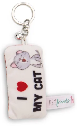 Keyholder mini plush cushion "I Herz my cat" w. bell