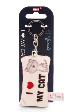 Keyholder mini plush cushion "I Herz my cat" w. bell