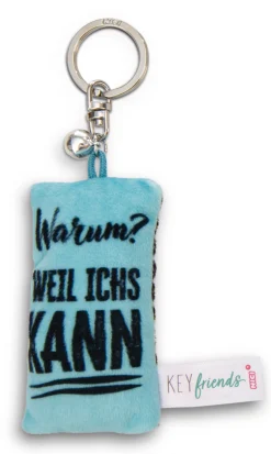 Keyholder mini plush cushion "Warum? Weil ichs kann" w. bell