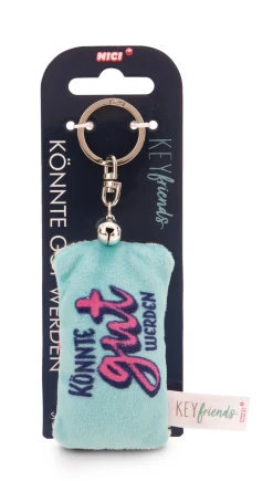 Keyholder mini plush cushion "Könnte gut werden" w. bell