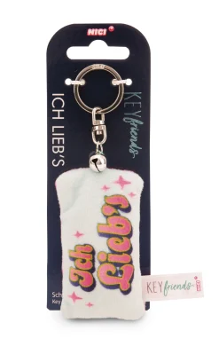 Keyholder mini plush cushion "Ich lieb's" w. bell