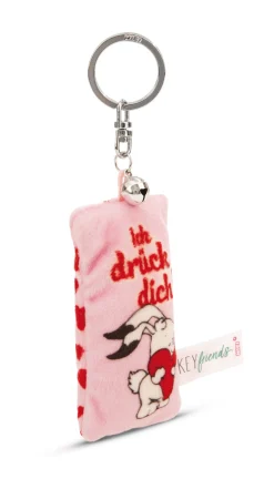 Keyholder mini plush cushion "Ich drück dich!" w. bell