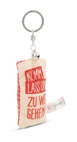 Keyholder mini plush cushion "Komm, lass uns zu weit gehen!" w. bell