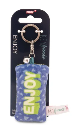 Keyholder mini plush cushion "Enjoy" w. bell
