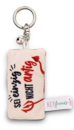 Keyholder mini plush cushion "Sei einzig nicht artig" w. bell