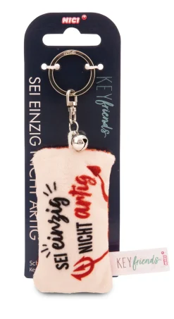 Keyholder mini plush cushion "Sei einzig nicht artig" w. bell
