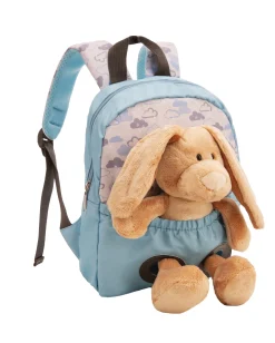 Light blue Backpack with soft toy rabbit