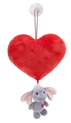 Plush Heart w/Soft Toy Love Elephant dark grey & Suction Cup NICI GREEN