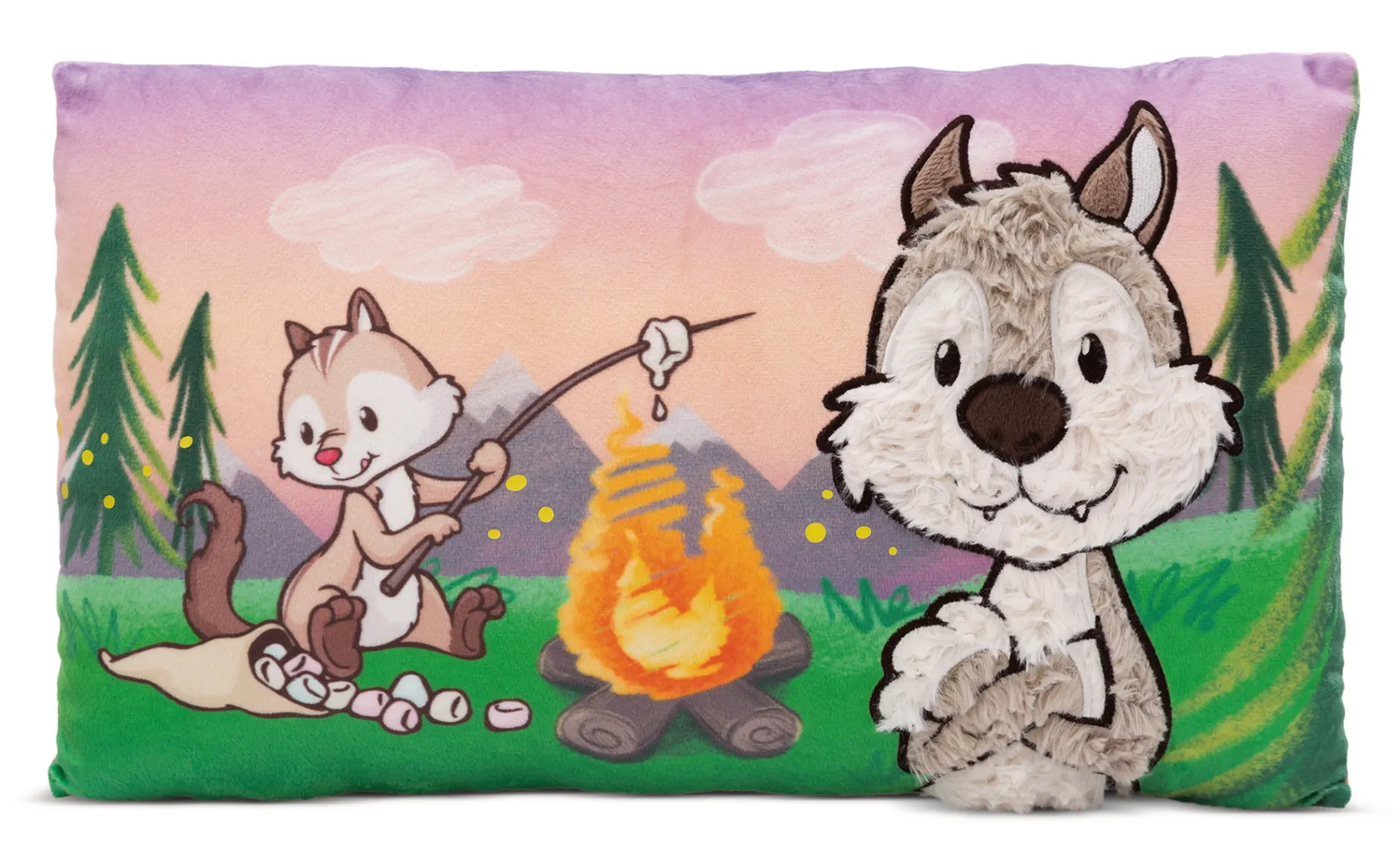 Rectangular Cushion Wolf Winny & Chipmunk Jojo NICI GREEN