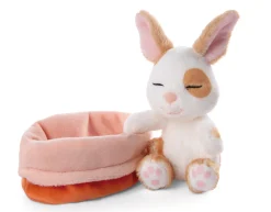 Soft Toy Sleeping Pets Bunny caramel dotted 12cm in peach basket