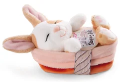 Soft Toy Sleeping Pets Bunny caramel dotted 12cm in peach basket