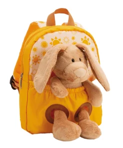 Yellow Backpack with soft toy rabbit