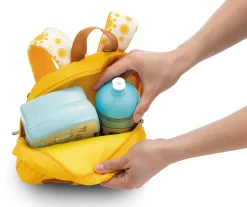 Yellow Backpack with soft toy rabbit