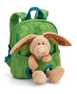 Green Backpack with soft toy rabbit
