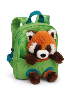 Green Backpack with soft toy red panda