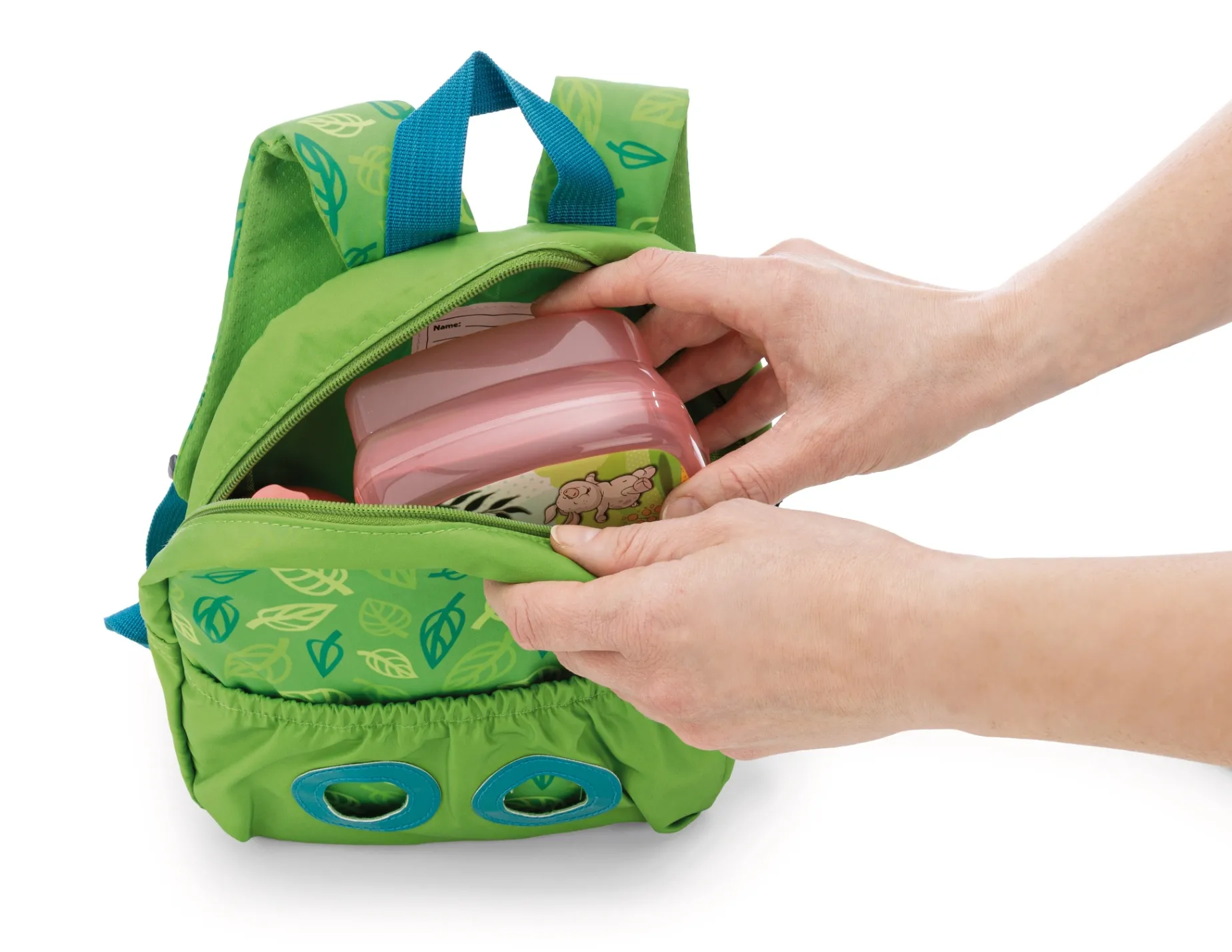 Green Backpack with soft toy lion