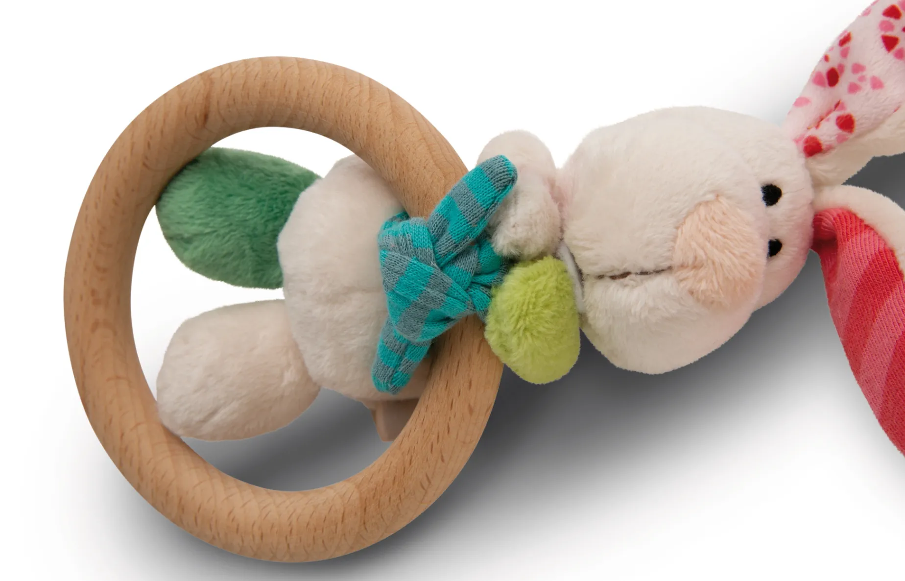 Griffin bunny Tilli with wooden ring and bell