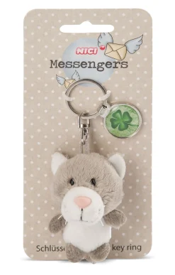 Key ring cat with shamrock pendant