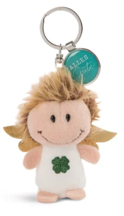 Key ring guardian angel with cloverleaf and pendant "Alles Gute"