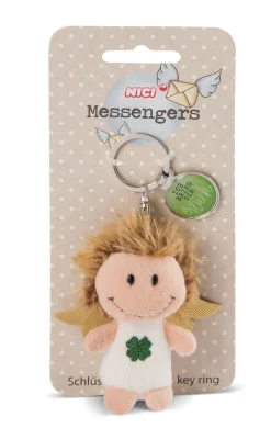 Key ring guardian angel with cloverleaf and pendant "Ich bring dir Glück"