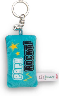 Keyholder mini plush cushion "Papa rockt!" w. bell