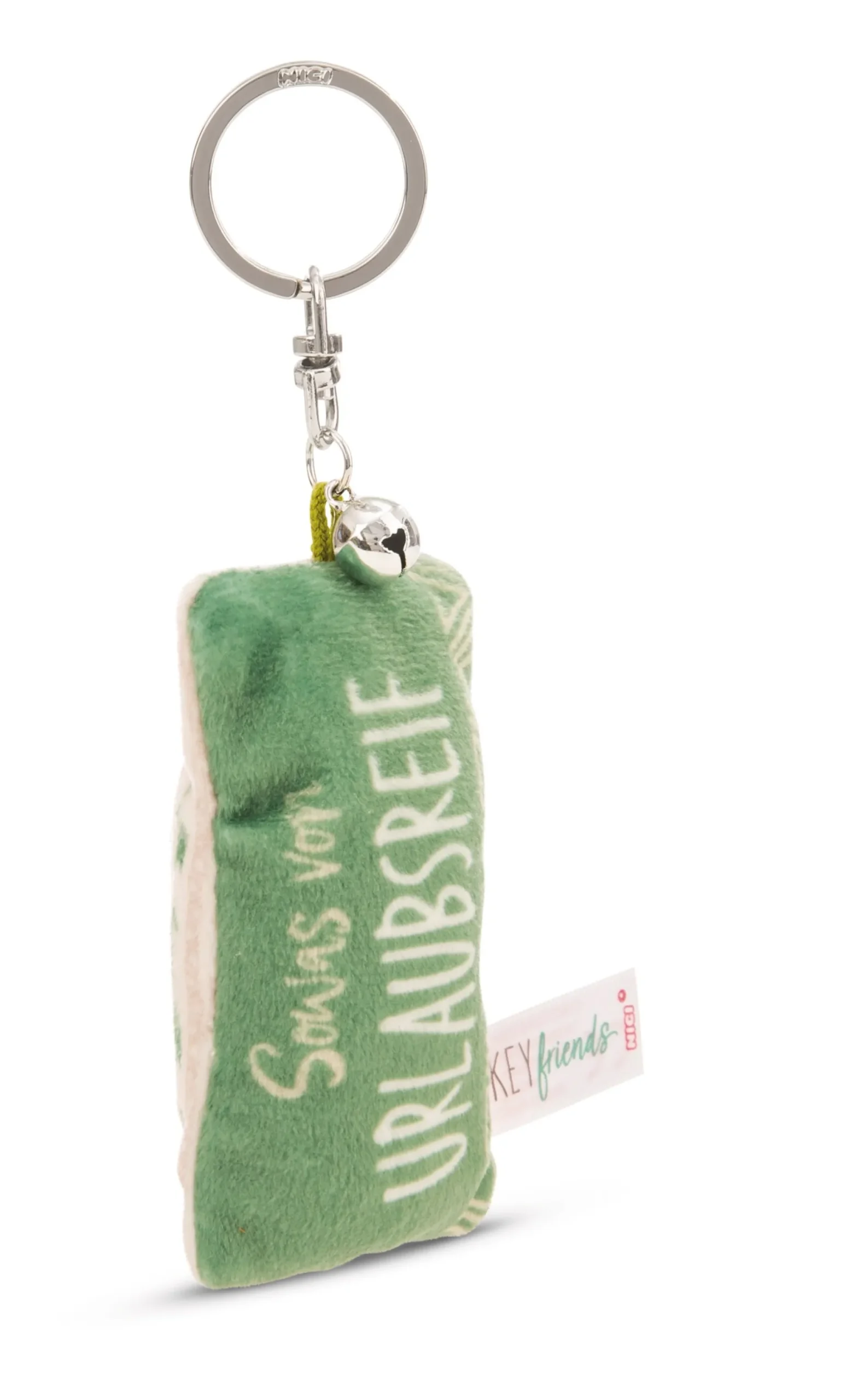 Keyholder mini plush cushion "Sowas von urlaubsreif" w. bell
