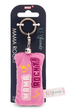 Keyholder mini plush cushion "Mama rockt!" w. bell