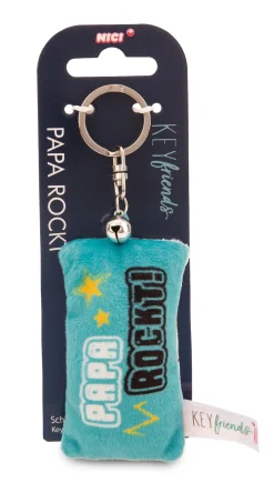 Keyholder mini plush cushion "Papa rockt!" w. bell
