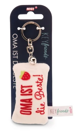 Keyholder mini plush cushion "Oma ist die Beste!" w. bell