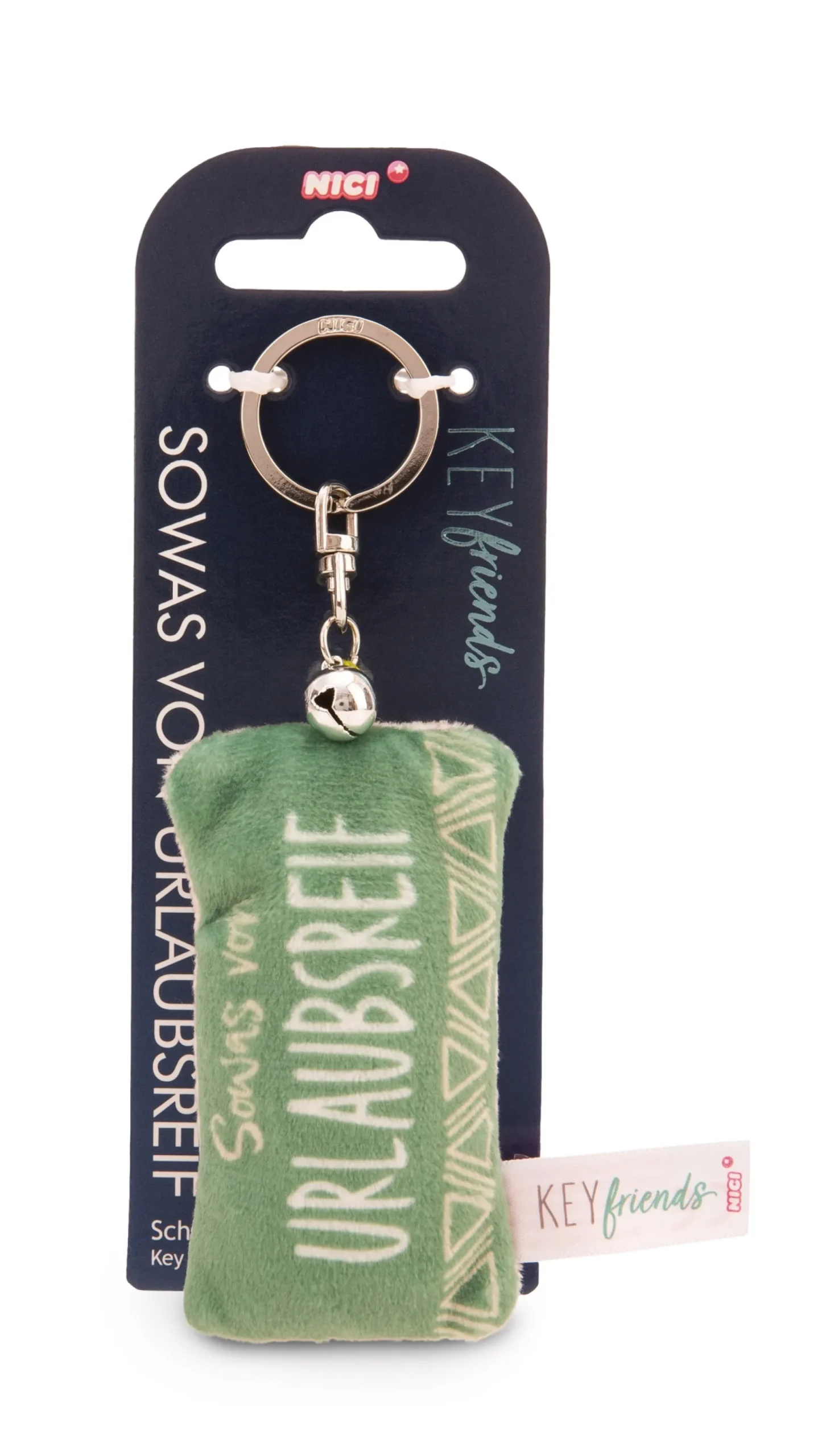Keyholder mini plush cushion "Sowas von urlaubsreif" w. bell