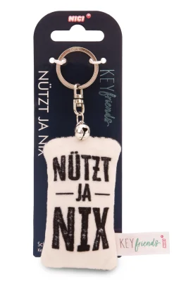 Keyholder mini plush cushion "Nützt ja nix" w. bell