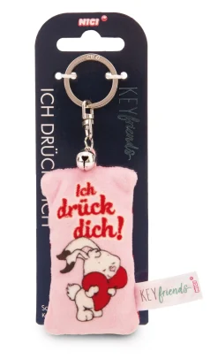 Keyholder mini plush cushion "Ich drück dich!" w. bell