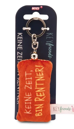 Keyholder mini plush cushion "Keine Zeit bin Rentner!" w. bell