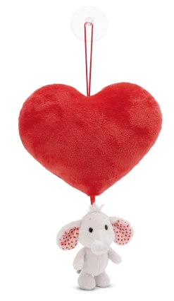 Plush Heart w/Soft Toy Love Elephant light grey & Suction Cup NICI GREEN