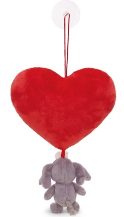 Plush Heart w/Soft Toy Love Elephant dark grey & Suction Cup NICI GREEN