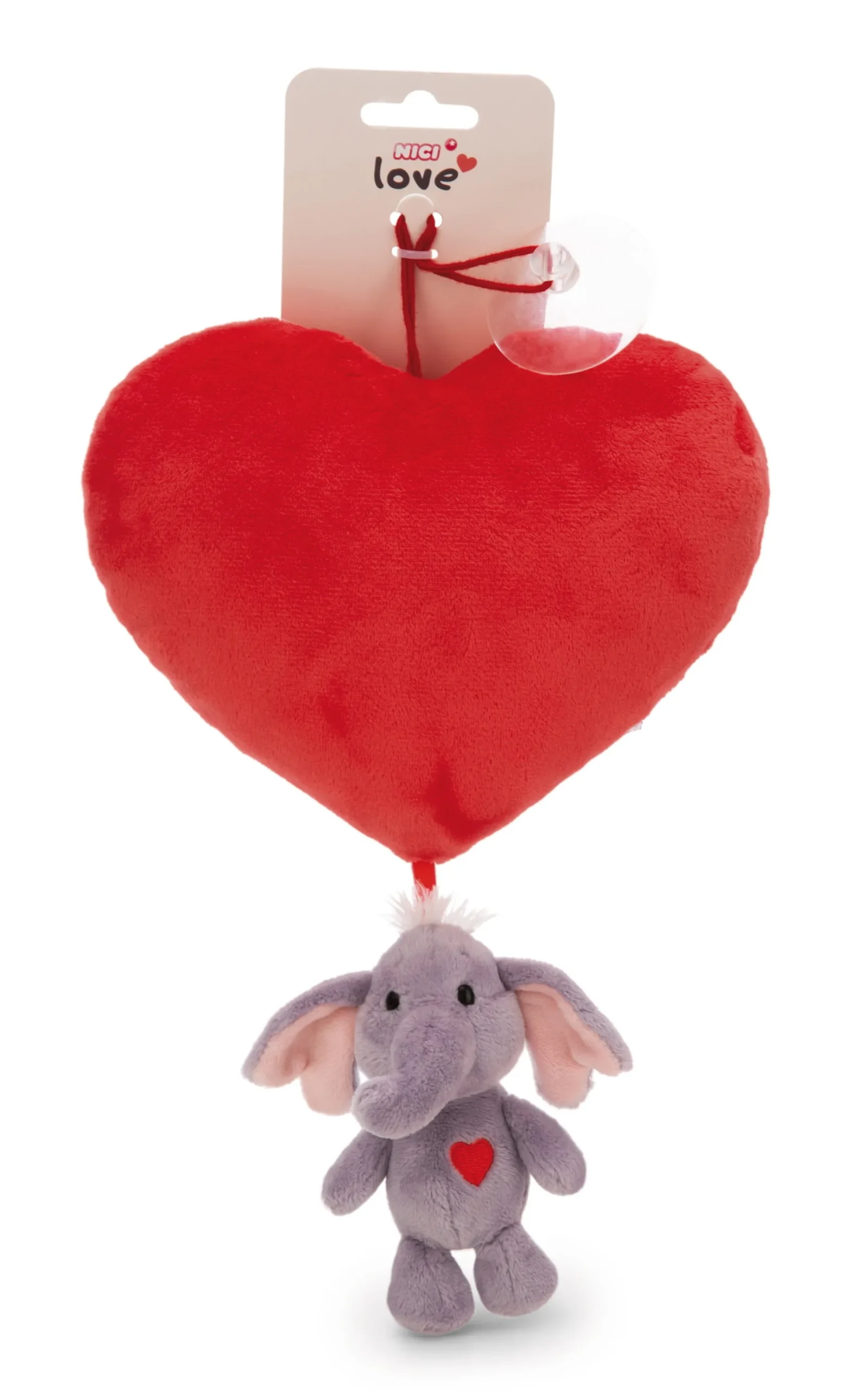 Plush Heart w/Soft Toy Love Elephant dark grey & Suction Cup NICI GREEN