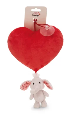 Plush Heart w/Soft Toy Love Elephant light grey & Suction Cup NICI GREEN