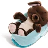 Sleeping Puppies dog 16cm in blue-turquoise basket